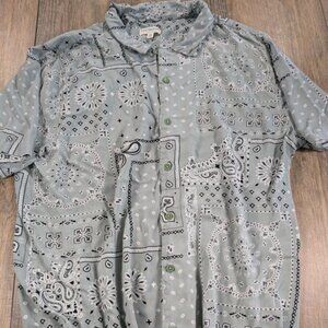 Earthbound Trading Button Shirt Mens XL Gray Pasiley Print Hippie Western